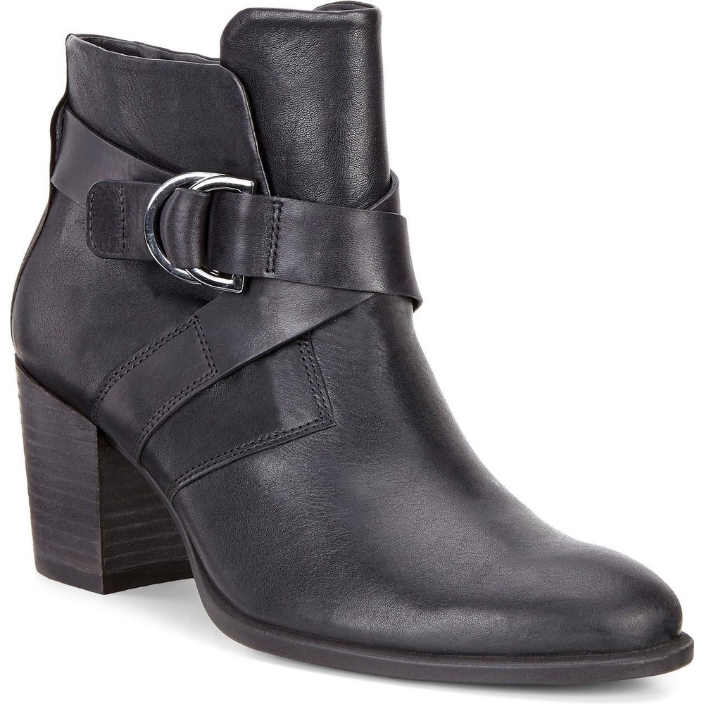 ECCO Ankle Boots 37 Shape 55 Mid Cut Black Leather Buckle‎ Biker Moto Minimalist
